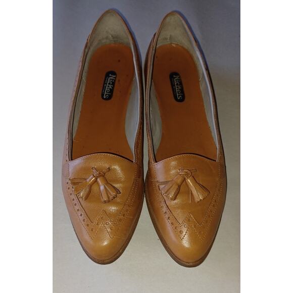 Nickels Made in Italy Tan Leather Loafers Women's 9AA Tassels Embellished Design - Picture 2 of 10
